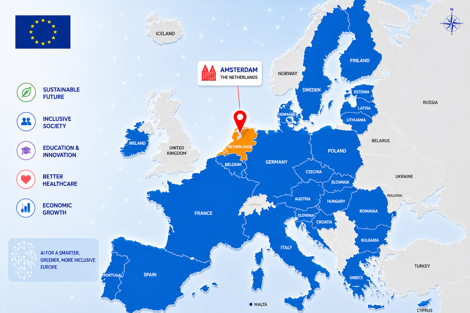AIforAll Global impact map across Europe